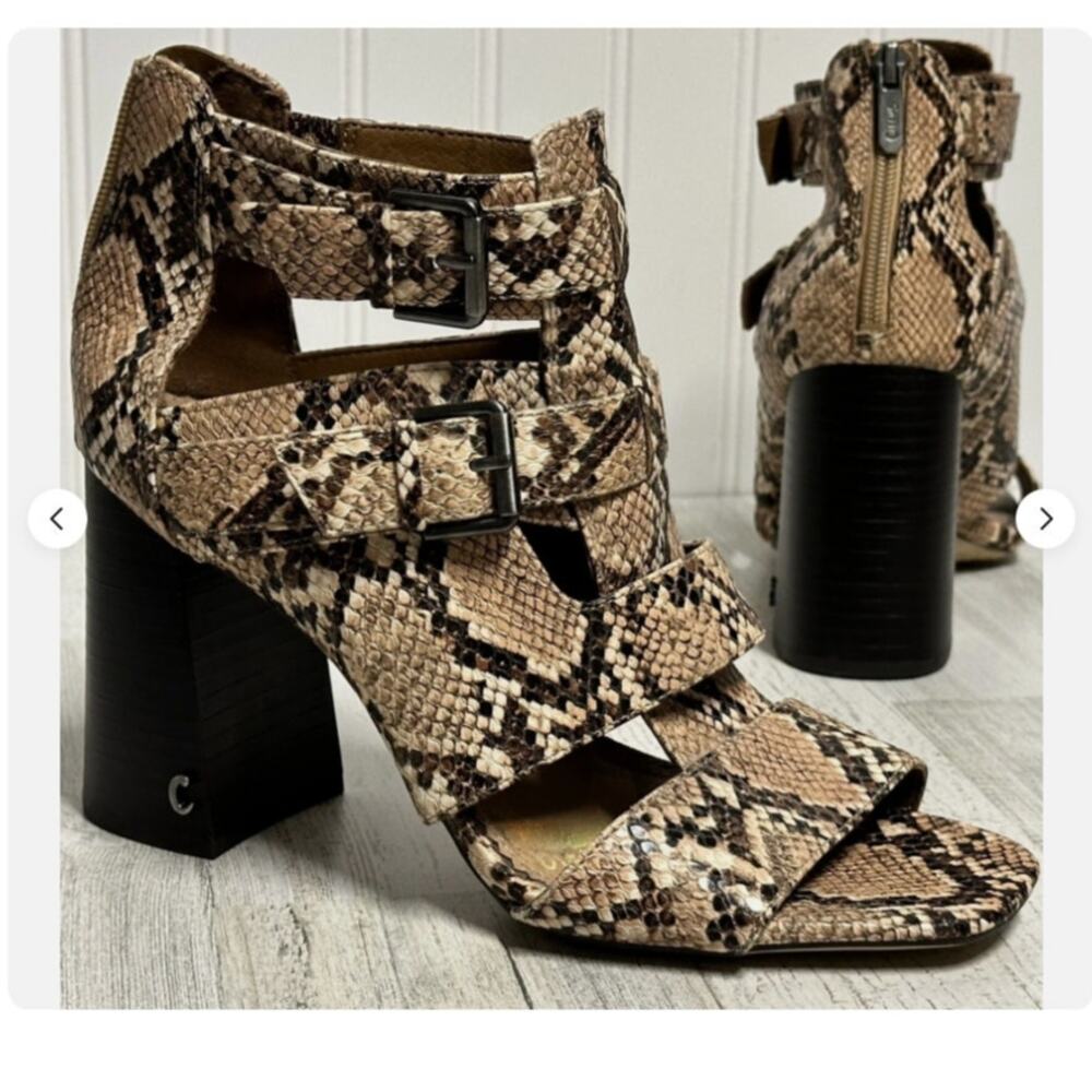 Sam Edelman Circus Ezra Snakeskin Caged Block Heel Bootie Sandals Size 8